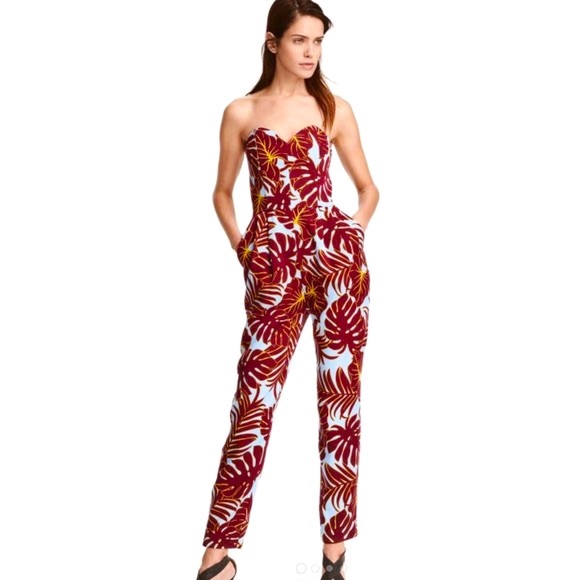 H&M Jumpsuit in blue/burgundy print sz 8 - Picture 1 of 3